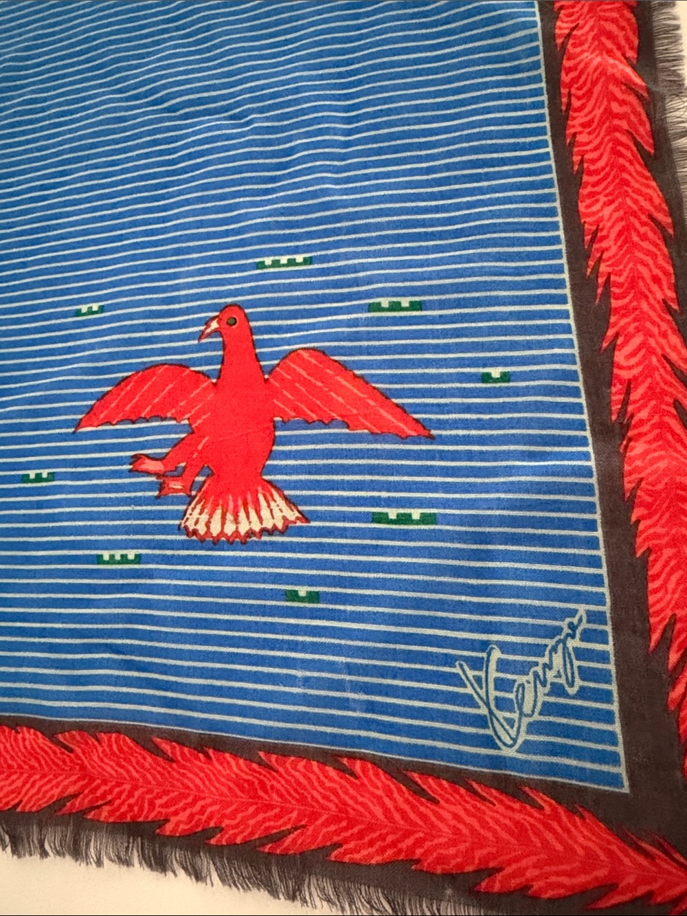 Vintage Kenzo 100% Wool Square Scarf with Red Birds Eagle) red Border - Picture 2 of 6